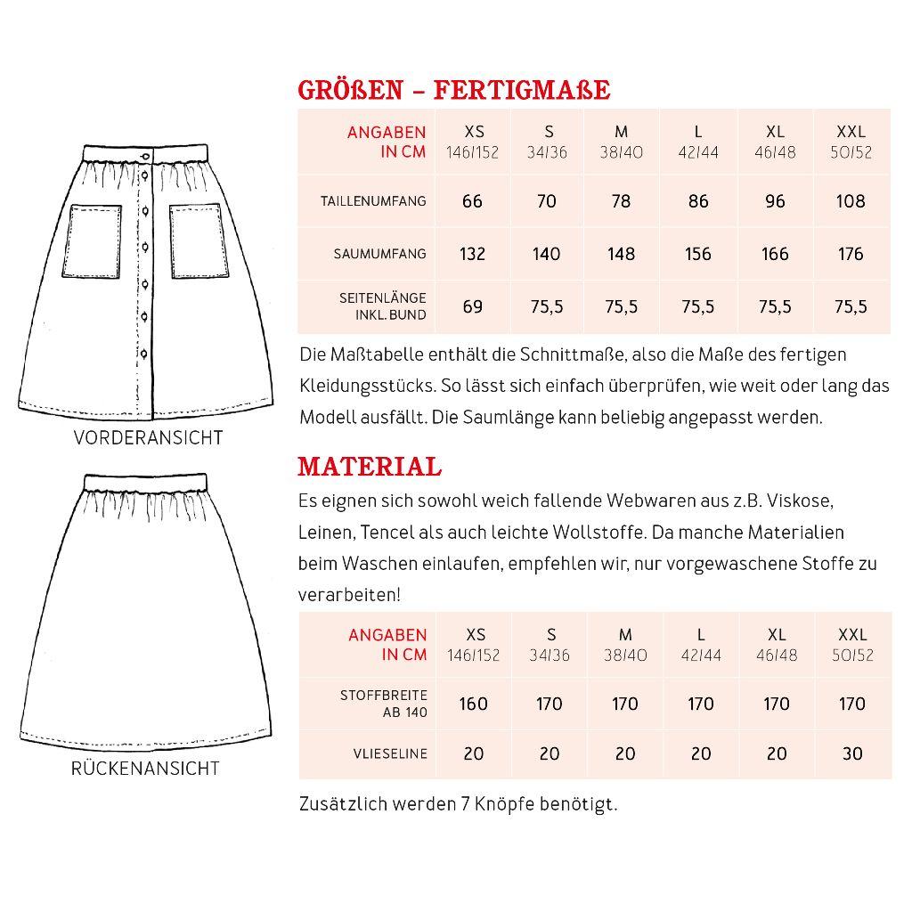 Papierschnittmuster Rock mit Knopfleiste Frau Fiona XS-XXL